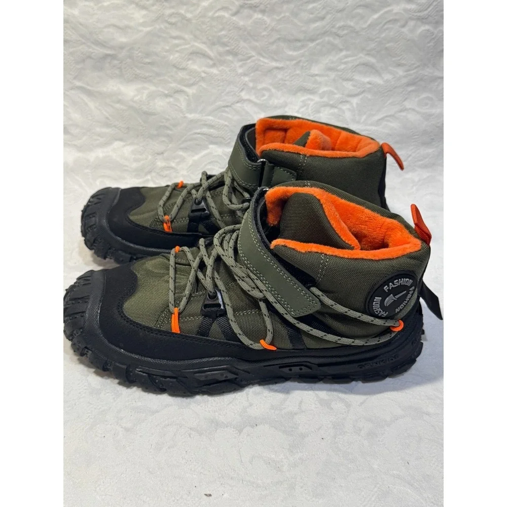 Grnkids Kids Winter Boots‎ US 4 EU 36 Olive Black Orange Fur Hiking Shoes